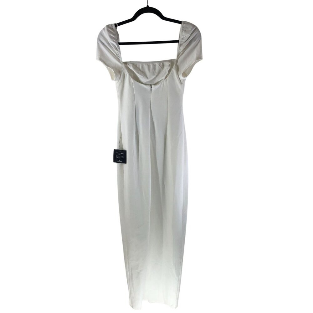 Lulus Magnificent Impression White Square Neck Short Sleeve Maxi Dress Slit S - Picture 4 of 10